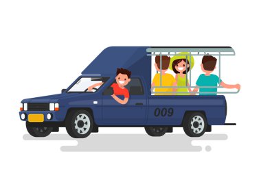 Songteo veya tuk tuk taksi yolcu ile. Vektör çizim 