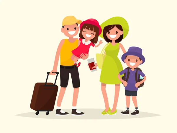 Gelukkige familie gaat op de zomervakantie. Vector illustratio — Stockvector