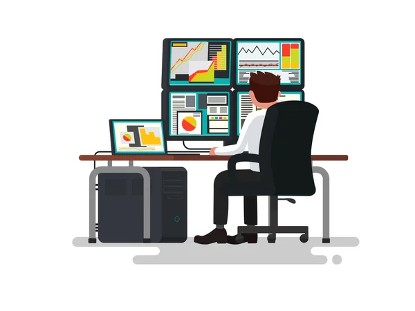 Trader at a desk. Vector illustration — Stock Vector