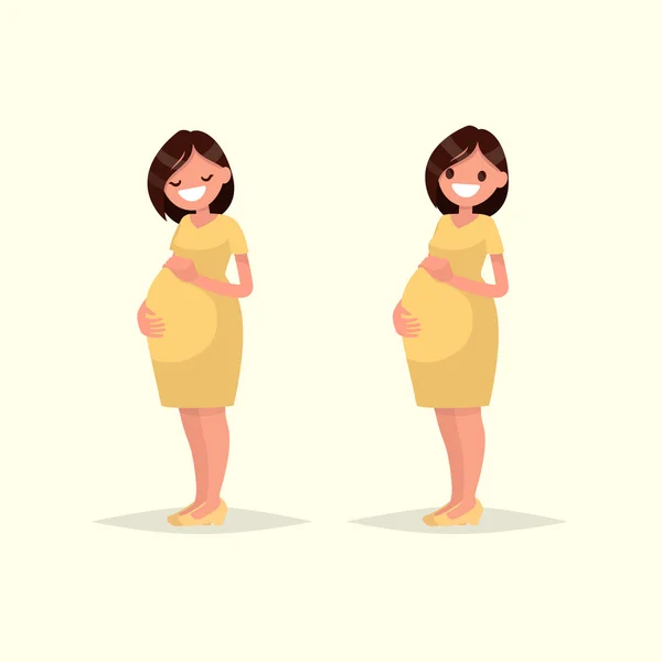 Μητρότητα. Έγκυος γυναίκα που παρουσιάζουν. Ευτυχισμένος μέλλουσα μητέρα. Διάνυσμα — Διανυσματικό Αρχείο