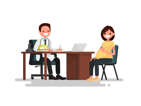 Doktor resepsiyonda hamile kadınlarda. Vektör çizim 