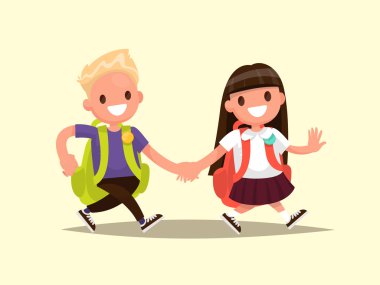 Öğrenciler İlköğretim Okulu. Okul çocuğu ve kız öğrenci togethe git