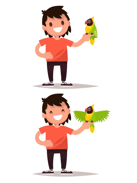 Set chlapec a papoušek. Vektorové ilustrace — Stockový vektor