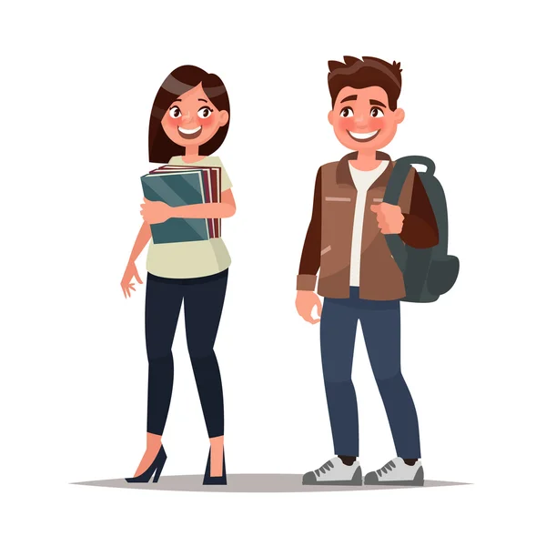 Öğrenciler birkaç. Adam ve kız beyaz bir arka plan üzerinde. 