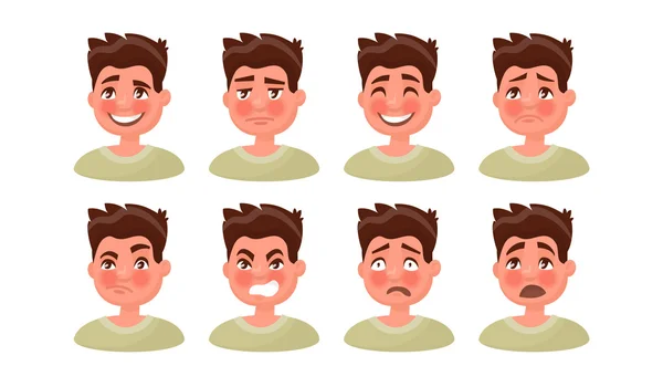 Defina um homem com uma variedade de emoções. Ilustração vetorial —  Vetores de Stock