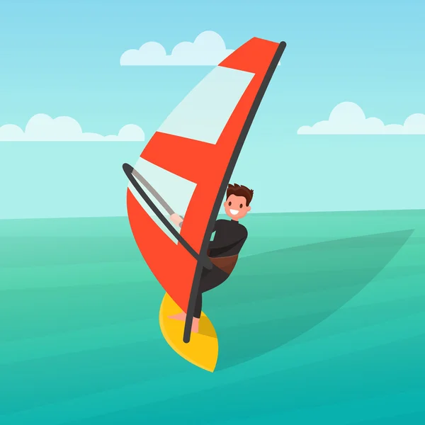 Człowiek jest zaangażowany w windsurfingu. Ilustracja wektorowa — Wektor stockowy