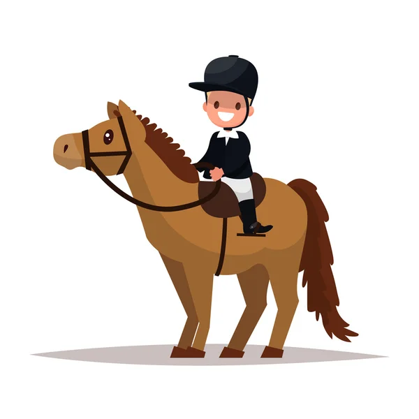 Vrolijke jongen jockey berijden van een paard. Vectorillustratie — Stockvector