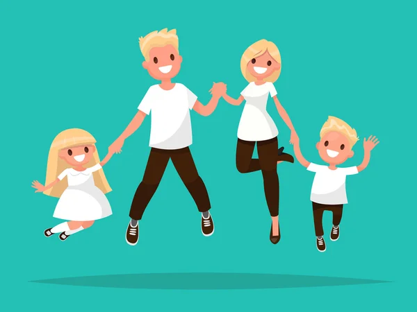 La feliz familia rubia está saltando. Ilustración vectorial — Vector de stock