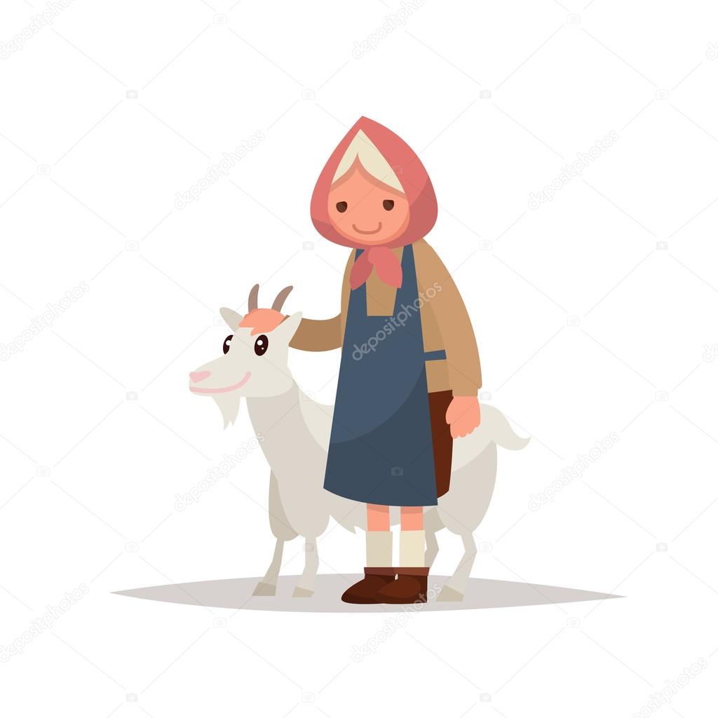 Grandmother with a goat. Vector illustration of a flat design