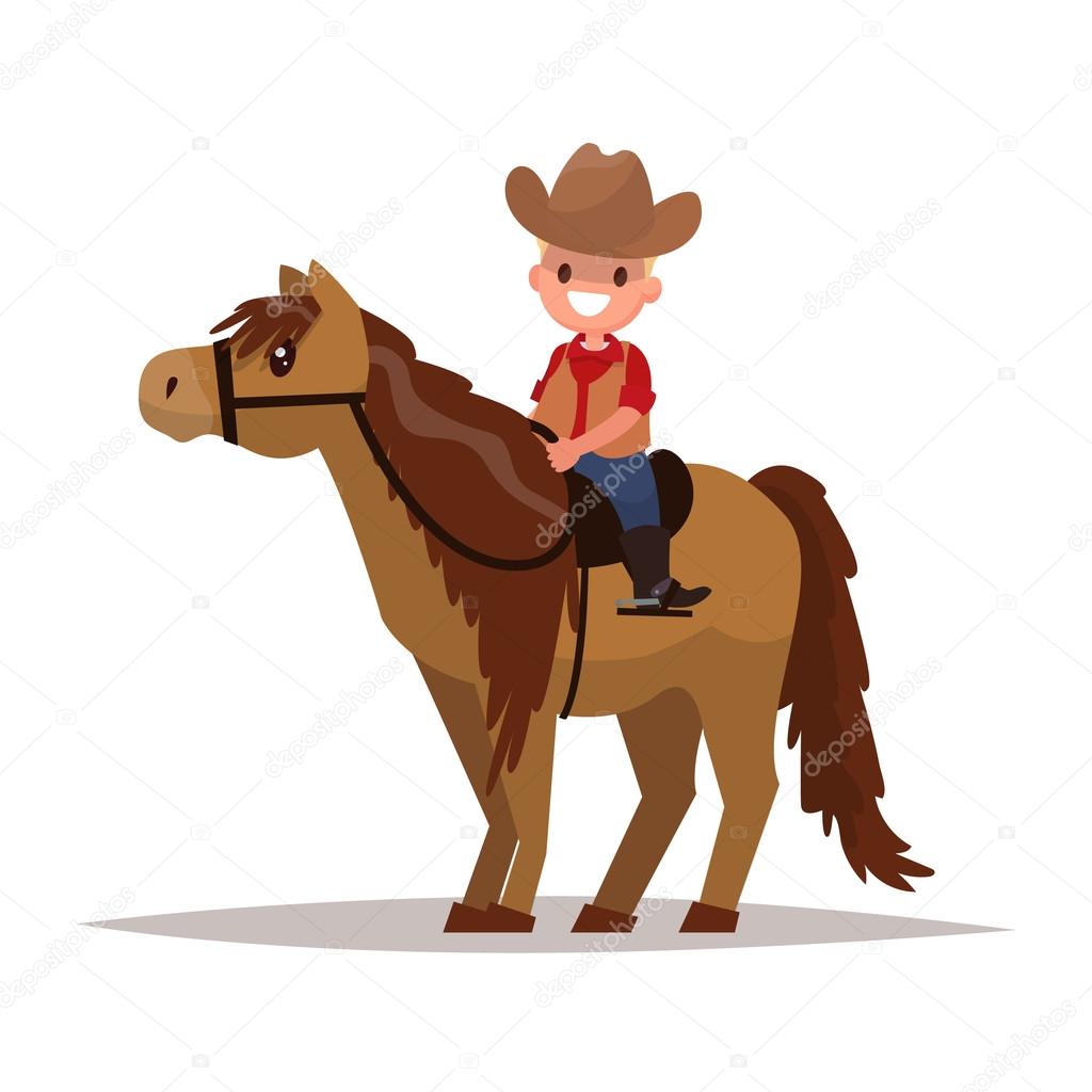 Boy cowboy on horseback. Vector illustration 