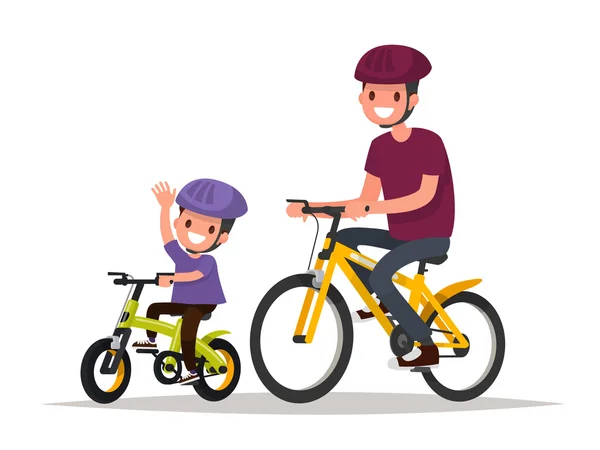 Vacanze attive. Padre e figlio vanno in bici. Vettore illustr — Vettoriale Stock