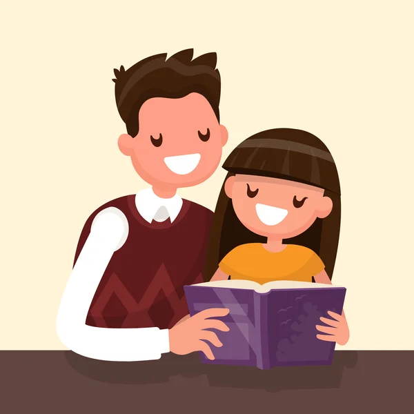 Bir baba kızı için bir kitap okuma. Vektör çizim — Stok Vektör