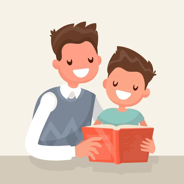 Padre leyéndole un libro a su hijo. Ilustración vectorial — Vector de stock