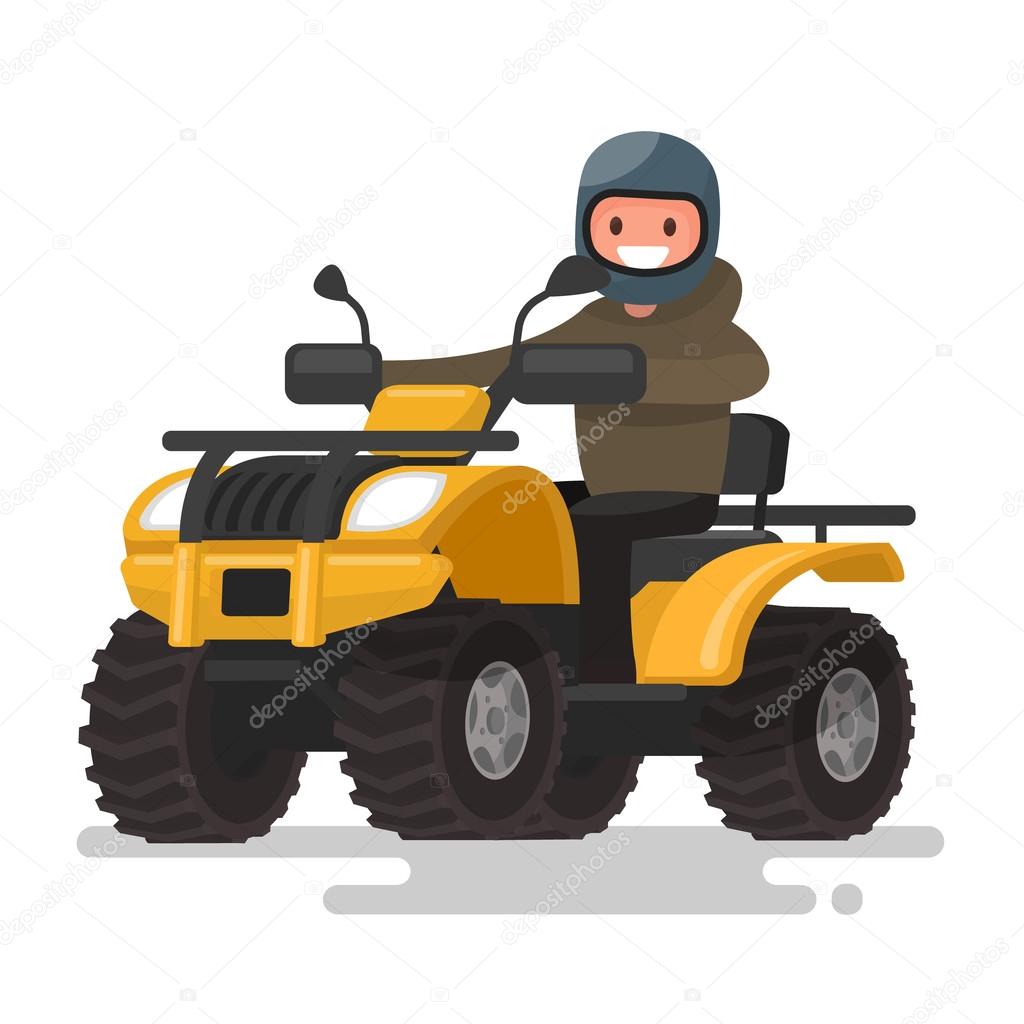 Active holidays. Quad biking. Man in a helmet is riding a yellow