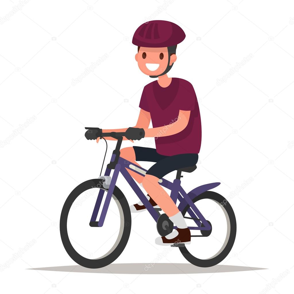 Cyclist. Man dressed in sports clothes and helmet  rides on the 