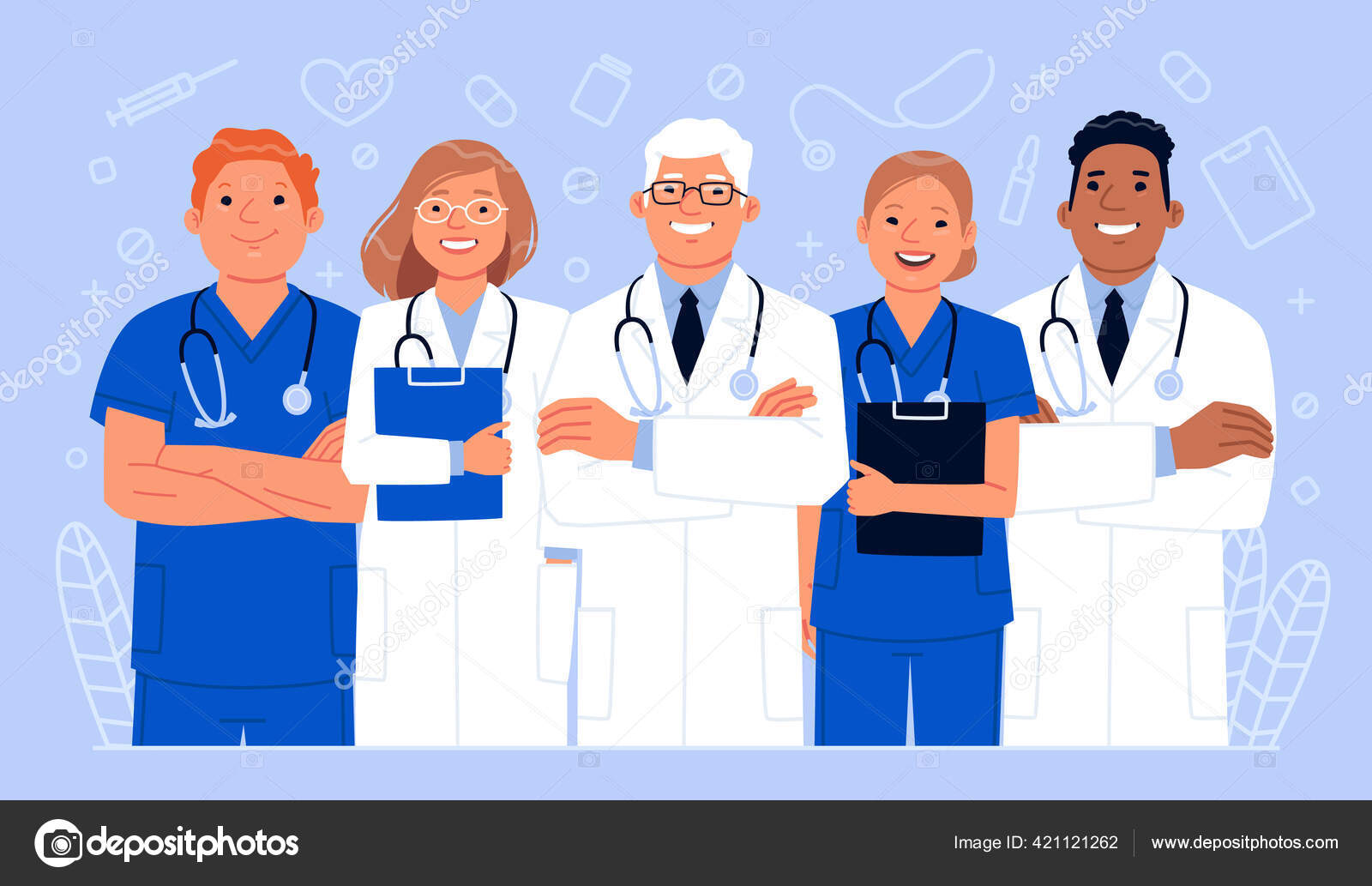 Hospital equipe médica equipe médicos enfermeiras cirurgião vetorial plano  Ilustração do médico do caráter com estetosc…