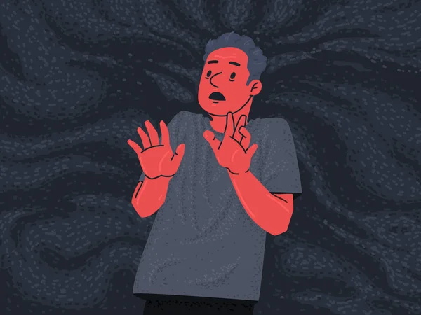 Pelokas Mies Pelon Altaassa Fobiat Mielenterveyden Häiriöt Vektorin Kuvitus Litteään — vektorikuva