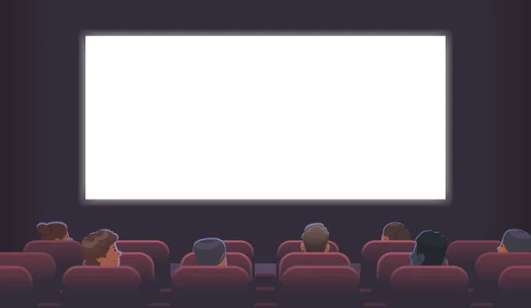 Cinema Theater Spectators Men Women Sit Hall Premiere Motion Picture — Stock Vector