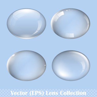 Şeffaf elips lens seti, şeffaf arkaplan, vektör (EPS) illüstrasyon düğmeleri için gerçekçi cam küre