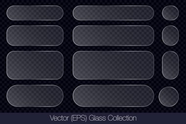 Gerçekçi 3D cam şeffaf düğme seti, yuvarlak, kare ve dikdörtgen çerçeve düz cam veya plastik plaka, düz şeffaf cam lens, gerçekçi ekran camı, pencere taklidi