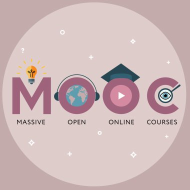 Düz renkli vektör çizim tasarım Mooc, büyük açık Online Kurslar için