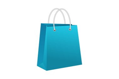 Beyaz arka planda beyaz saplı bir deniz mavisi alışveriş çantası.