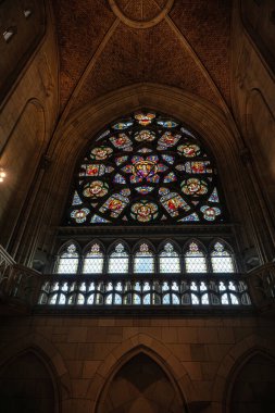 LINZ, AUSTRIA - 22 Kasım 2025: New Cathedral or Cathedral of the Immaculate Conception or St. Mary Church iç mimarisi. Linz, Avusturya 'da bir Roma Katolik katedrali..