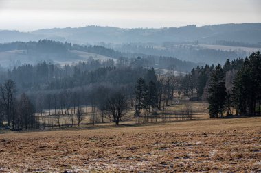 Kar olmayan kış manzarası, Orlicke Dağları, Çek Cumhuriyeti.
