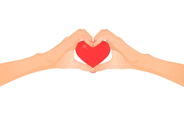 Hands Form Heart White Background Vector Flat Illustration Postcard Valentine — Stock Vector