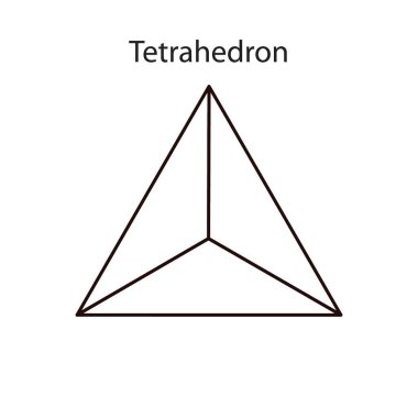 Oyun, simge, ambalaj tasarımı veya logo için gradyan içeren siyah vektör dörtyüzlü. Beyaz arka planda izole edilmiş bir polihedra. Minimalist tarzda. Platonik katı.