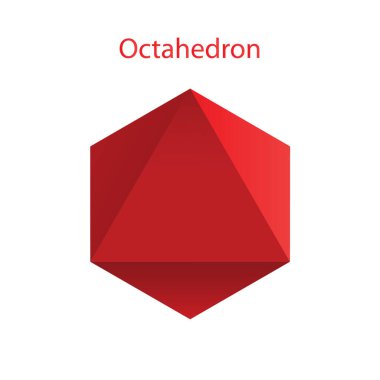 Oyun, simge, ambalaj tasarımı veya logo gradyanı olan beyaz arkaplan üzerinde kırmızı bir sekizgenin vektör çizimi. Platonik katı.