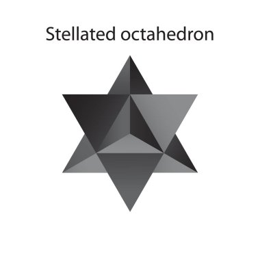 Vektör siyah Steltahedron, Stella octangula olarak da bilinir, ve Polyhedra Hexagon, oyun, simge, ambalaj tasarımı veya logo gradyanı olan beyaz arkaplan üzerinde geometrik çokyüzlü bileşikler.