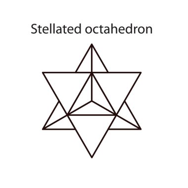Vektör siyah Steltahedron, Stella octangula olarak da bilinir, ve Polyhedra Hexagon, oyun, simge, ambalaj tasarımı veya logo gradyanı olan beyaz arkaplan üzerinde geometrik çokyüzlü bileşikler.