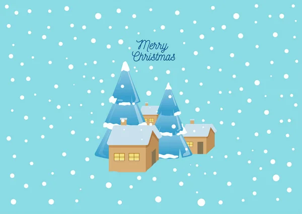 Ilustração Uma Paisagem Inverno Com Árvores Cobertas Neve Casas Ilustração — Vetor de Stock
