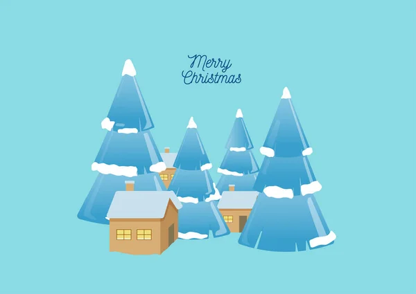 Ilustrace Zimní Krajiny Zasněženými Stromy Domy Vektorová Ilustrace Vánoční Přání — Stockový vektor