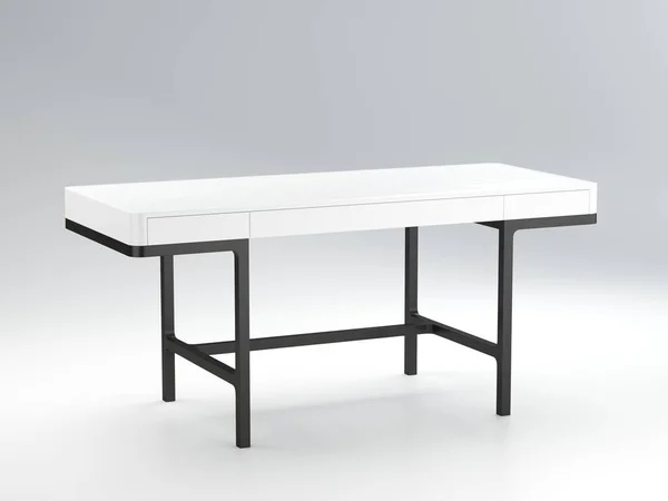 Tafel Met Witte Boven Zwarte Metalen Poten Voor Werk Studie — Stockfoto