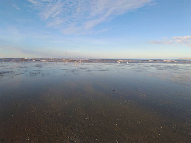 Martıları olan güzel bir deniz. Deauville 'de, Fransa' da Manş Denizi kıyısı manzarası.