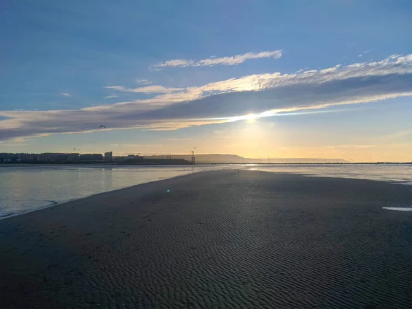 Belo Pôr Sol Costa Canal Mancha França Cidade Deauville — Fotografia de Stock