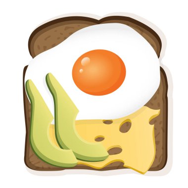 Siyah tost ekmekli sandviç, avokado dilimleri, peynir ve sahanda yumurta. Afiş, reklam, menü, web, restoran ve kafe için sağlıklı bir kahvaltı sunumu. Sağlıklı yaşam tarzı.