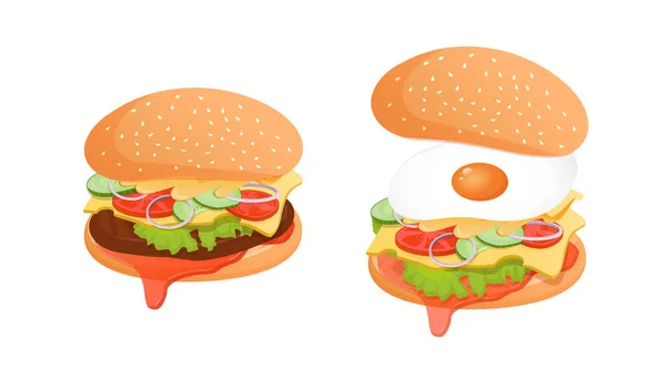 Poster Reklam Menü Web Için Yumurtalı Çizburger Burgerin Vektör Çizimi — Stok Vektör