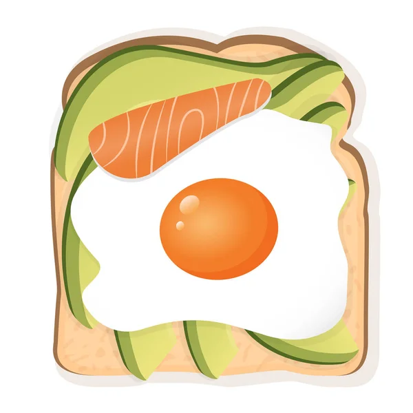 Sandwich Avec Pain Grillé Blanc Œufs Frits Morceaux Saumon Avocat — Image vectorielle