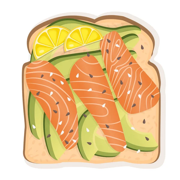 Sandwich Met Witbrood Zalmschijfjes Avocado Citroenschijfjes Sesamzaad Vector Illustratie Van — Stockvector