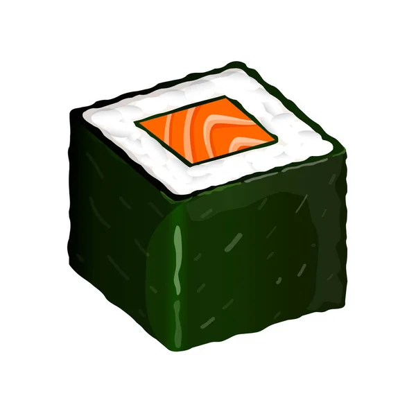 Sushi Broodje Met Zalm Rijst Nori Vector Illustratie Van Traditionele — Stockvector