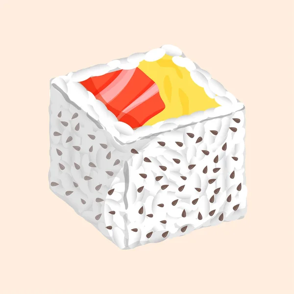 Rolo Sushi Com Salmão Arroz Abacate Queijo Ilustração Vetorial Comida —  Vetores de Stock