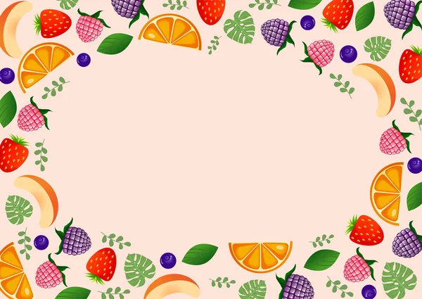 Πλαίσιο Από Φρούτα Και Μούρα Ροζ Φόντο Για Εισάγετε Κείμενο — Διανυσματικό Αρχείο