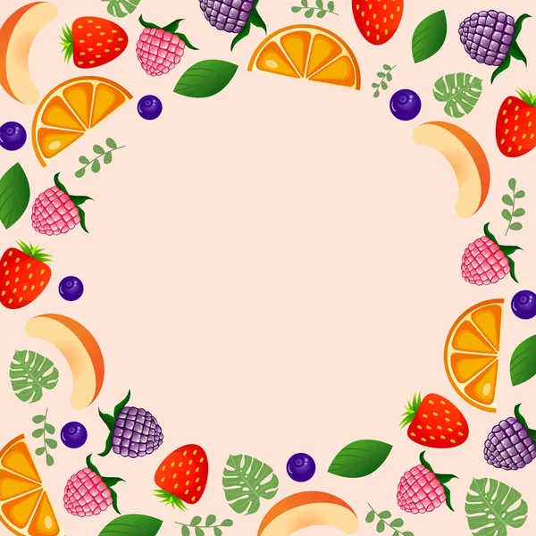 Πλαίσιο Από Φρούτα Και Μούρα Ροζ Φόντο Για Εισάγετε Κείμενο — Διανυσματικό Αρχείο