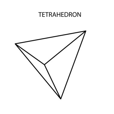 Oyun, simge, paket tasarımı, logo, mobil, ui, web gradyanı olan vektör doğrusal siyah dörtyüzlü. Beyaz arka planda izole edilmiş bir polihedra. Minimalist tarzda. Platonik katı. Özet.