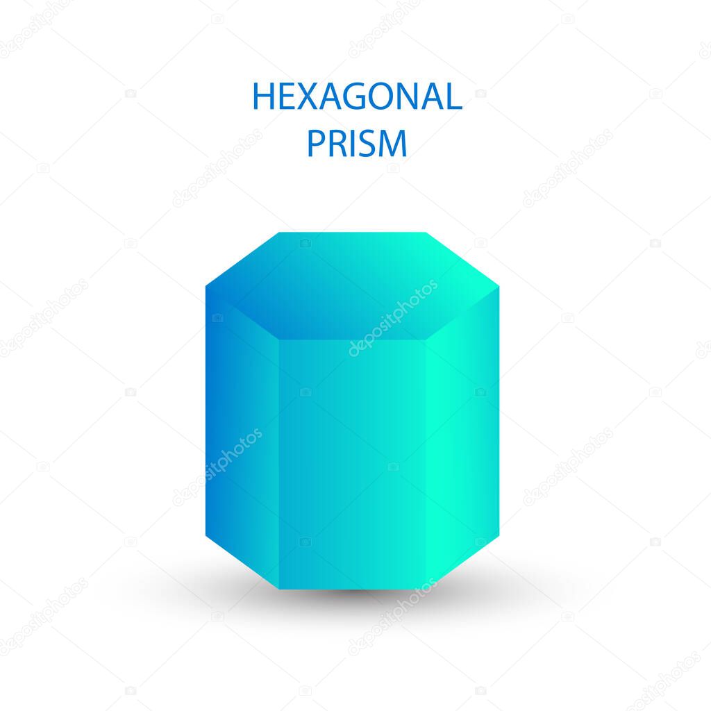 Vector blue hexagonal prism with gradients and shadow for game, icon, package design, logo, mobile, ui, web, education. 3d hexagon on a white background. Geometric figures for your design.