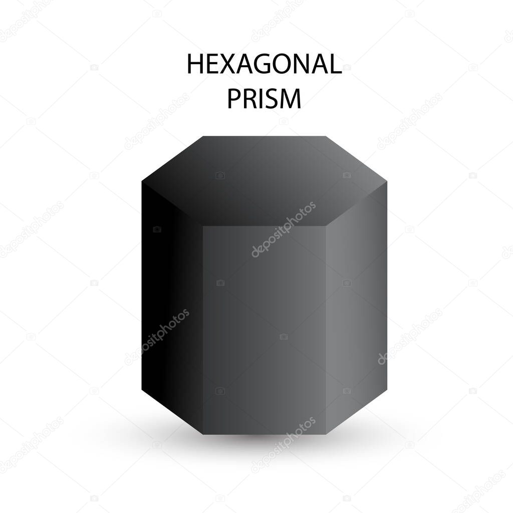 Vector black hexagonal prism with gradients and shadow for game, icon, package design, logo, mobile, ui, web, education. 3d hexagon on a white background. Geometric figures for your design.