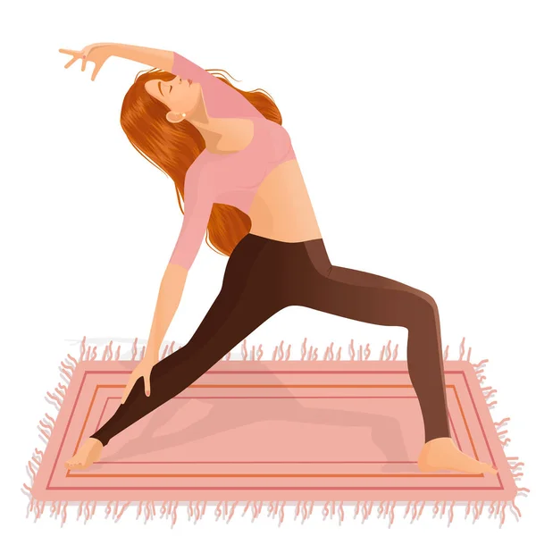 Junge Rothaarige Mädchen Praktizieren Yoga Meditation Tanz Sport Gesunden Lebensstil — Stockvektor